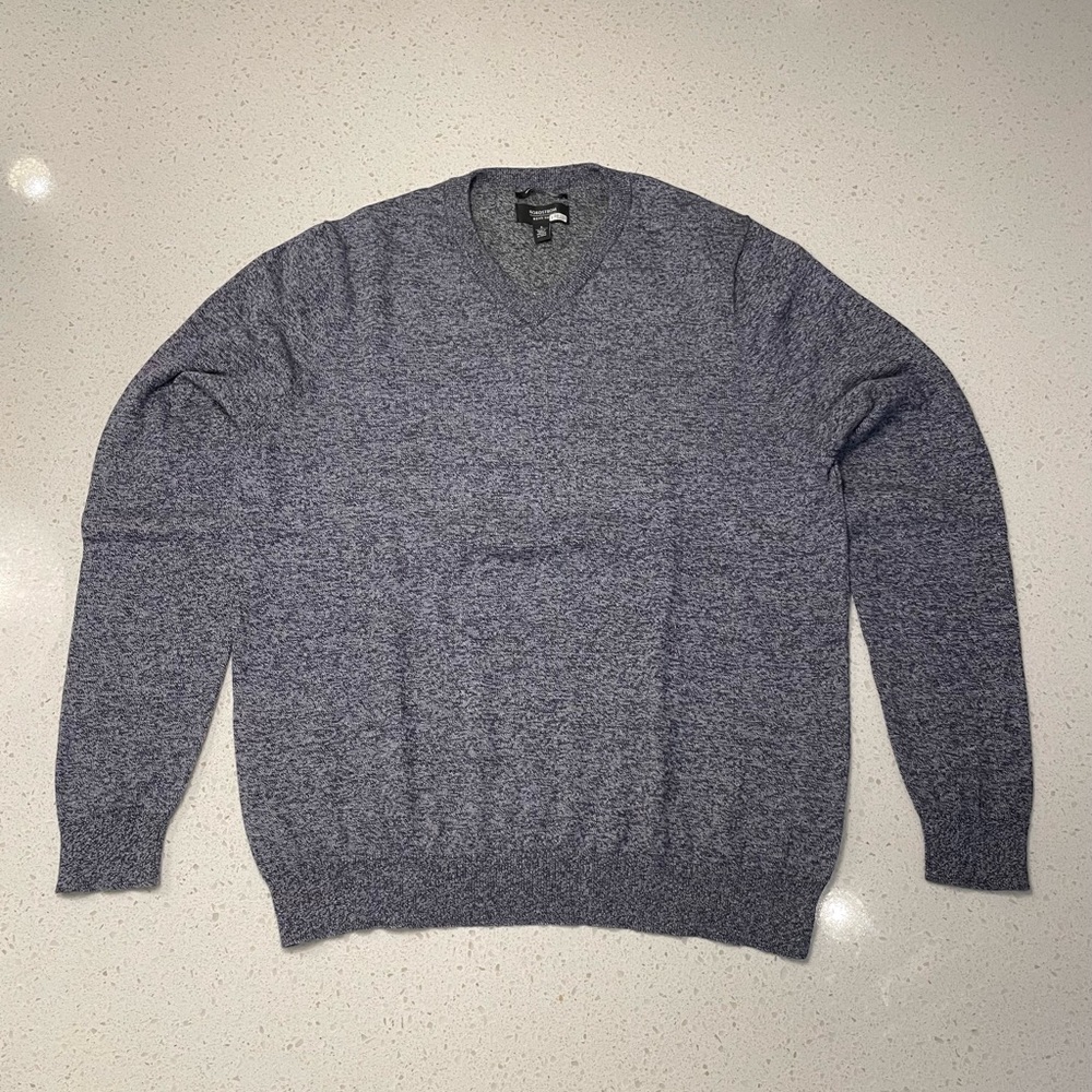 Nordstrom Men’s Shop Cotton/Cashmere V Neck Sweater Heathered Gray Size L large